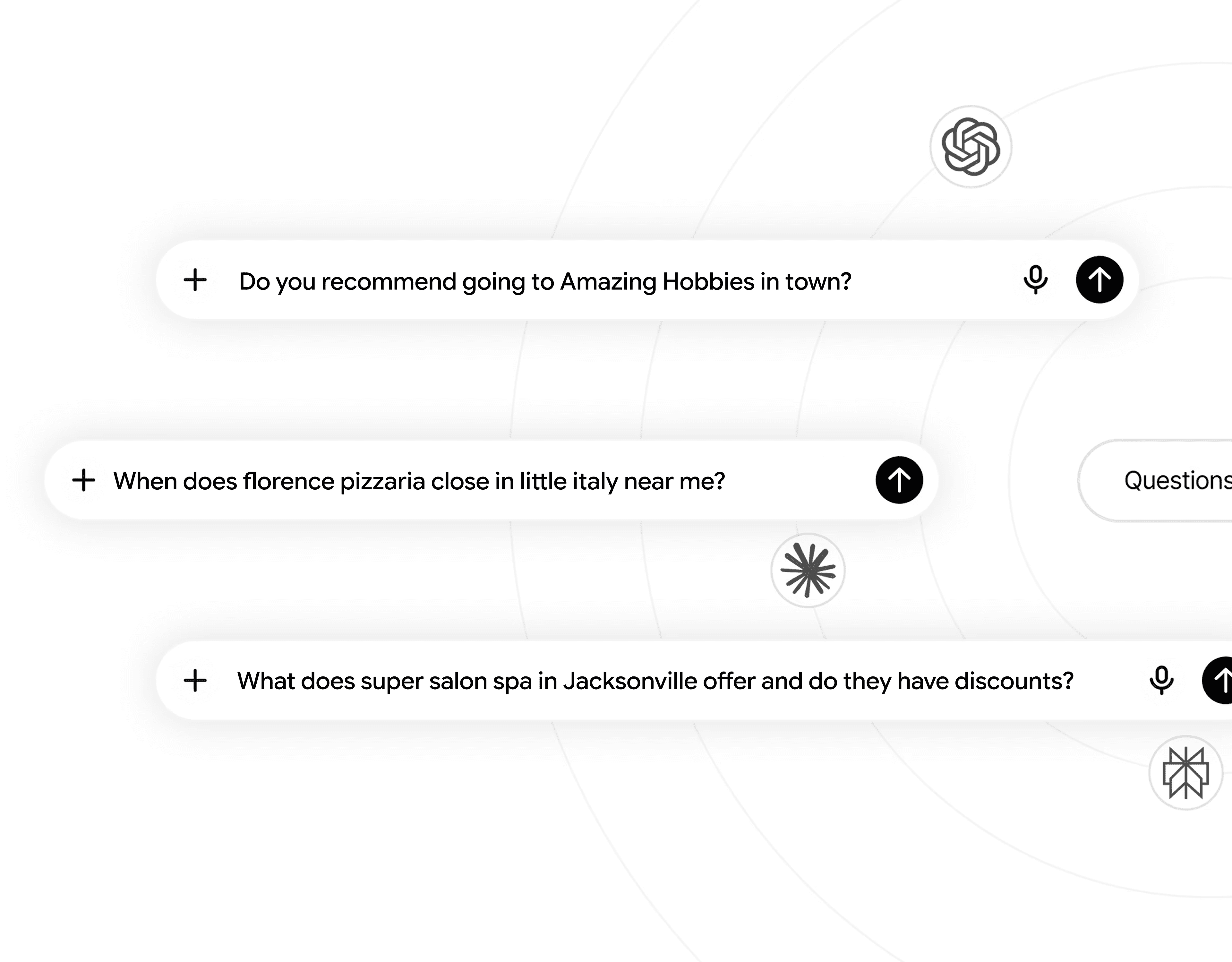 AI search queries asking about local businesses across ChatGPT, Claude, Gemini, and Perplexity